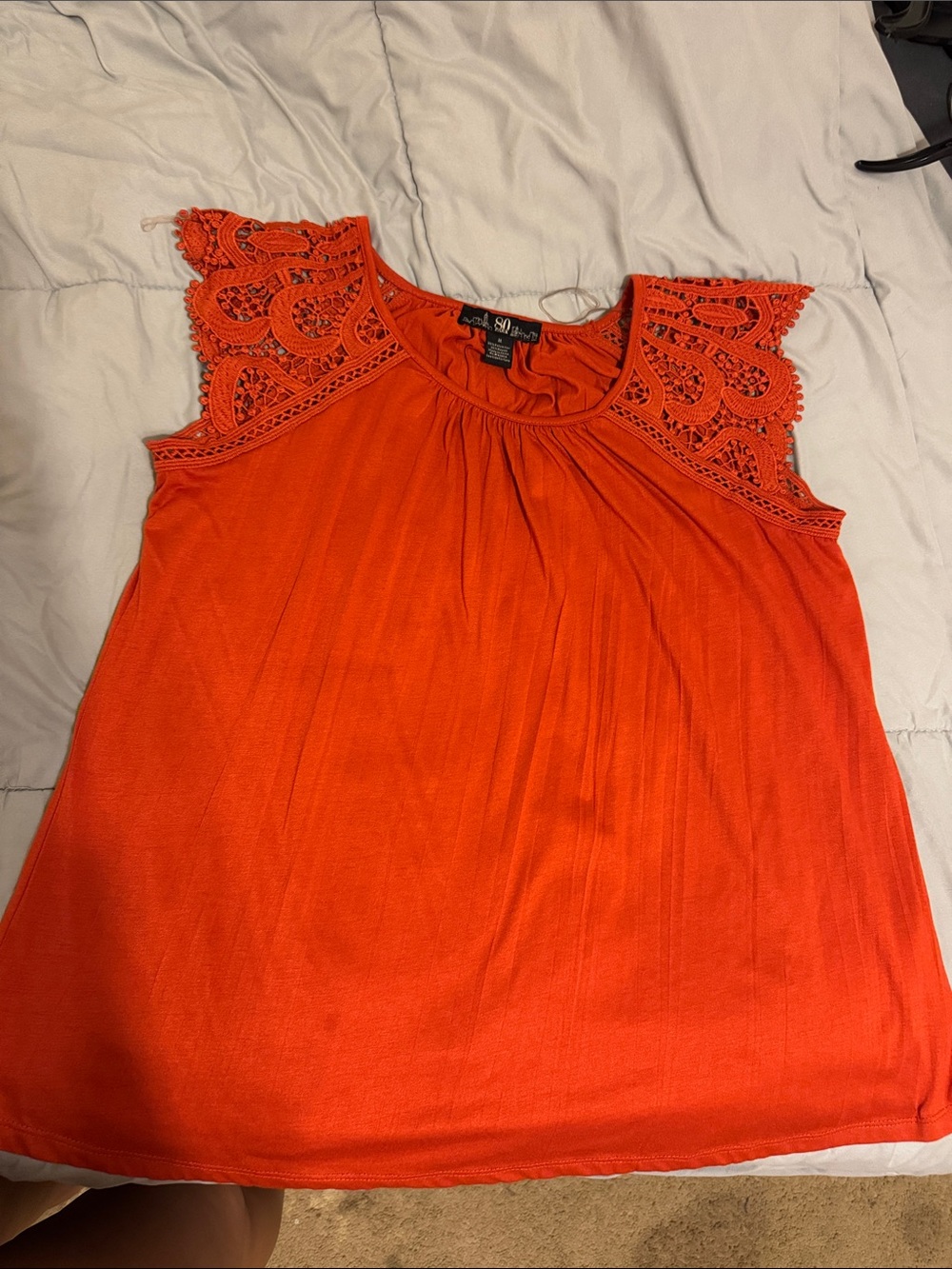 SO Coral Orange Crochet-Trim Sleeveless Tank